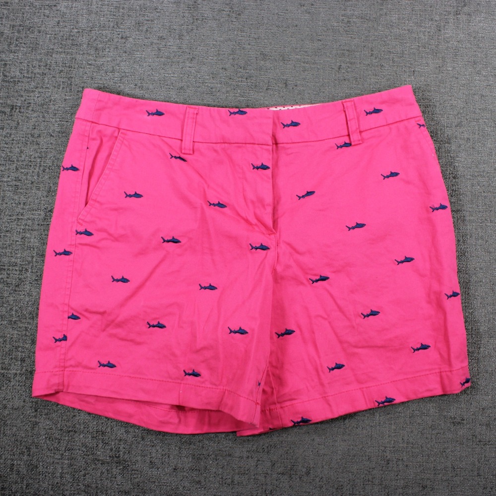 British Khaki Womens Pink Shark Embroidered Chino Shorts Size 8 Nautical Preppy